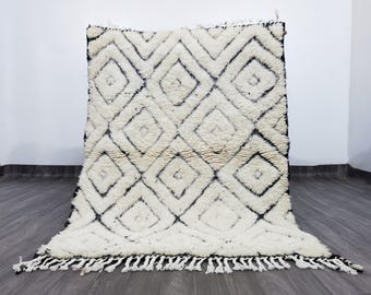 Handmade Beni Ourain Rug, White Moroccan Wool Carpet, Custom Size