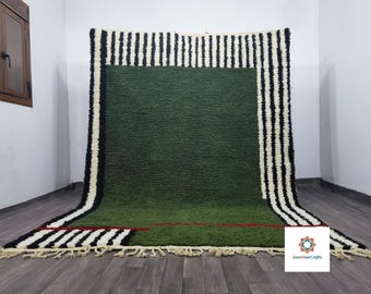 Tappeto marocchino verde tessuto a mano, tappeto berbero a righe