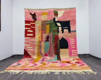 Handmade Pink Beni Ourain Rug, Berber Woven Wool, Bohemian Style