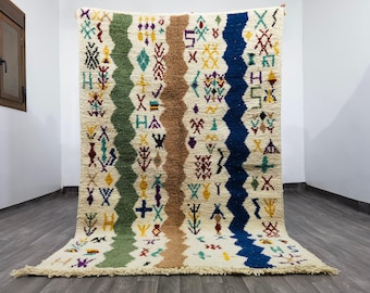 Handmade Beni Ourain Wool Rug, White & Green Berber Carpet