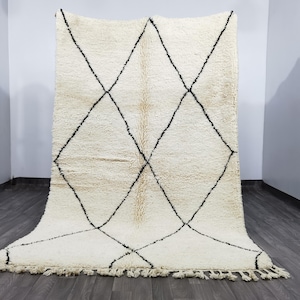 Unique Beni Ourain Rug , Black and White Rug, Black Rug for Living, Black and White Custom Rug, Authentic Berber Rug, Handmade Morrocan Rug