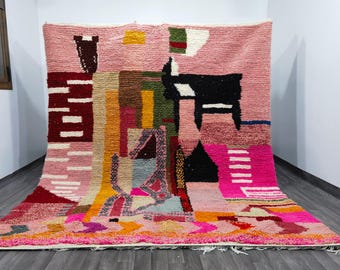 Handmade Pink Moroccan Rug: Bohemian Berber Style, Natural Wool