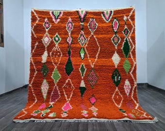 Orange Striped Moroccan rug , Rugs for Living room , Custom handmade rug , Wool Berber rug , Orange Beni ourain rug , Moroccan rug 10x14