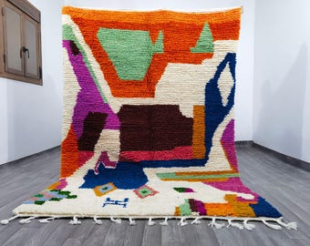 Handmade Orange Moroccan Rug, Authentic Berber Wool Rug, Bohemian Style