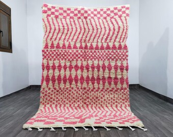 Handmade White & Pink Beni Ourain Rug: Moroccan Wool Area Rug