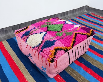 Handgefertigter Rosa Kelim Pouf, Bodenkissen, Quadratisches Yogakissen