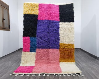 Handmade Beni Ourain Wool Rug, Bohemian Checkered Colorful Rug