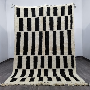 Custom White and Black Rug , Authentic Beniourain Rug, Black and White rug, Black Area Rug For Living, Custom Size Fluffy Area Rug .
