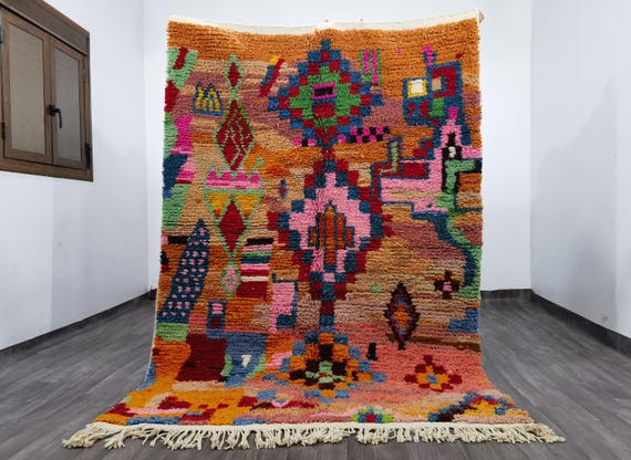 AMAZING MOROCCAN ORANGE Rug , Handmade Morrocan Rug, Authentic Berber Rug, Bohemian Style Rug For Living Room, Beni ourain rug, Bohemian Rug