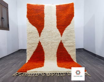 Handmade Beni Ourain Rug, Orange and White Berber Carpet