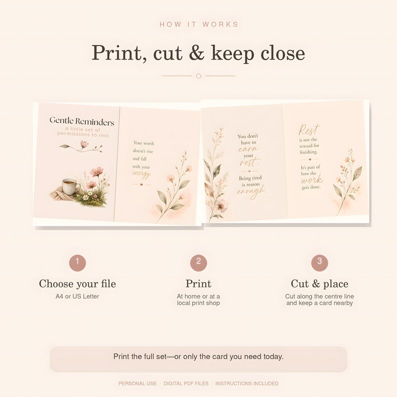 Gentle Permission to Rest Cards | Softly Illustrated Self Care Reminders (Instant Download)
