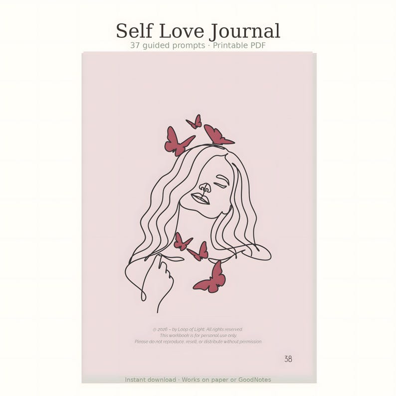 Self Love Guided Journal, Prompts, Affirmations, Self Care (Digital Download)