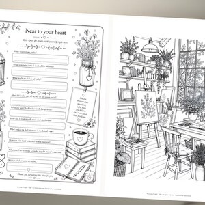 Mindfulness Coloring Journal, 70 Page Self Care Book, Gentle Prompts (Digital Download)