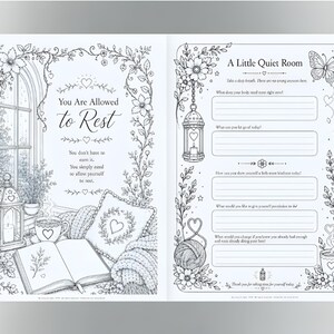 Mindfulness Coloring Journal, 70 Page Self Care Book, Gentle Prompts (Digital Download)