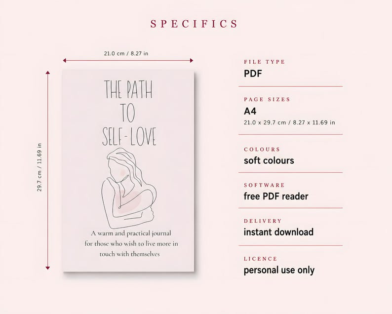 Self Love Guided Journal, Prompts, Affirmations, Self Care (Digital Download)