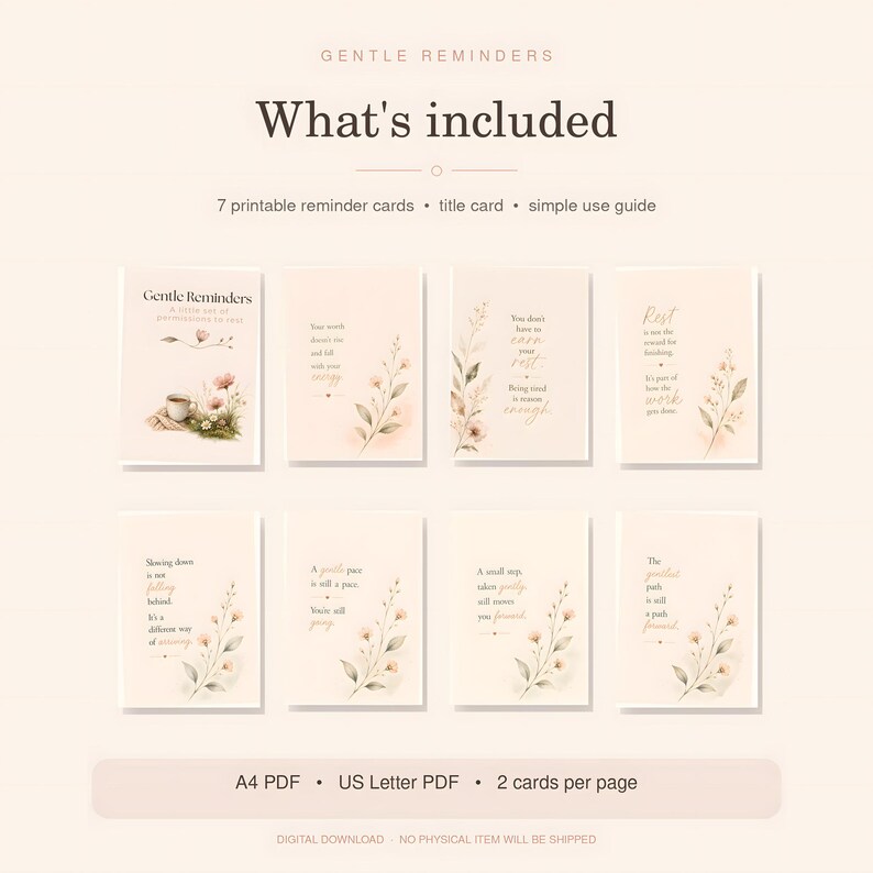 Gentle Permission to Rest Cards | Softly Illustrated Self Care Reminders (Instant Download)