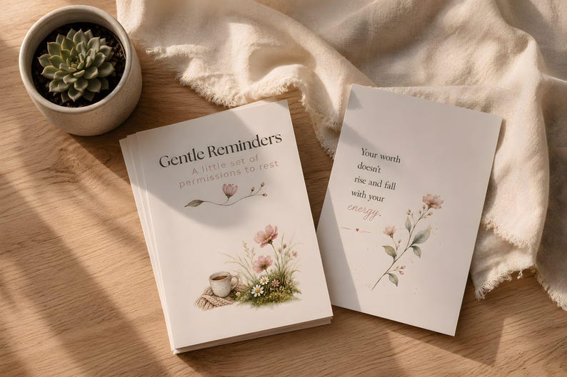 Gentle Permission to Rest Cards | Softly Illustrated Self Care Reminders (Instant Download)