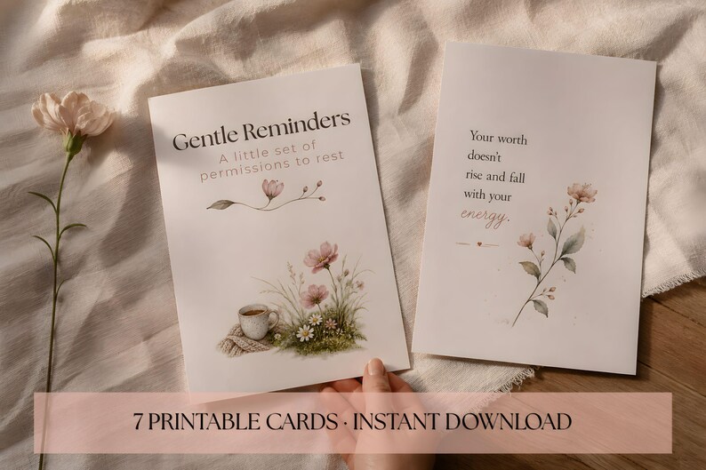 Gentle Permission to Rest Cards | Softly Illustrated Self Care Reminders (Instant Download)