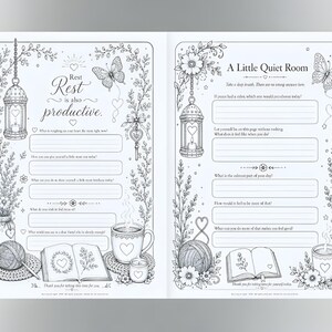 Mindfulness Coloring Journal, 70 Page Self Care Book, Gentle Prompts (Digital Download)