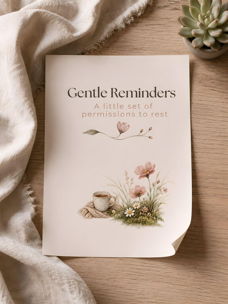 Gentle Permission to Rest Cards | Softly Illustrated Self Care Reminders (Instant Download)
