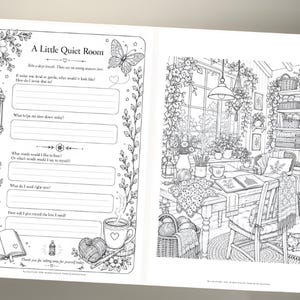 Mindfulness Coloring Journal, 70 Page Self Care Book, Gentle Prompts (Digital Download)