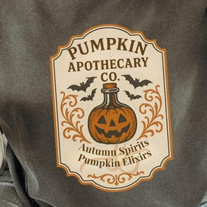 Pumpkin Apothecary Co Potion Shirt | Comfort Colors Halloween Graphic Tee, Jack O Lantern Top Witchy Gift Elixir Label, Unisex Relaxed Fit