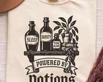 Witchy Potion Shirt | Comfort Colors Powered by Potions Graphic Tee, Vintage Gothic Aesthetic, Magical Alchemy Design, Unisex Relaxed Fit