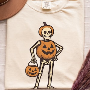 Jack O Lantern Skeleton Pumpkin Shirt | Comfort Colors Halloween graphic tee for trick or treat nights, spooky party top, Unisex Relaxed Fit