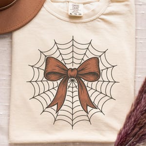 Gothic Coquette Bow Shirt | Comfort Colors Spiderweb Tee, Witchy Vintage Spooky Top, Unisex Relaxed Fit Halloween Style