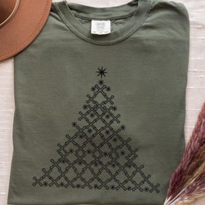 Weihnachtsbaum-Shirt | Komfortfarben Schneeflocke minimalistisch, entspanntes festliches Kreuzstich-T-Shirt für Frauen, Unisex-Winterurlaubs-Party-T-Shirt
