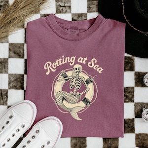Rotting at Sea Mermaid Shirt | Comfort Colors Spooky Skeleton Beach Tee, Vintage Summerween Top, Unisex Relaxed Fit
