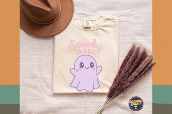 Spooky Babe Ghostly Shirt | Comfort Colors Halloween Cute Aesthetic Tee Women, Pastel Goth Kawaii Top For Autumn Nights, Unisex Relaxed Fit