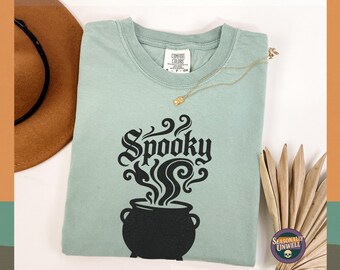 Spooky Cauldron Shirt | Comfort Colors Witchy Halloween Tee, Spooky Gothic Graphic Top, Unisex Relaxed Fit