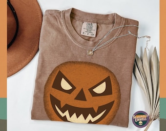 Riesen-Kürbis-Shirt | Comfort Colors Halloween-Grafik-T-Shirt, Vintage-Top im Grusel-Look, Unisex-Passform