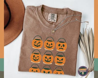 Pumpkin Bucket Mood Grid spooky Shirt | Comfort Colors Halloween Graphic Tee, Trick or Treat Top, Fall Aesthetic, Unisex Relaxed Fit, Cozy