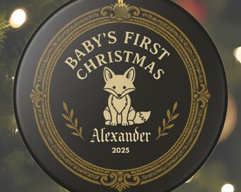 Baby's First Christmas Fox Ornament | Ceramic Tree Decor, Personalized Name Keepsake, Matte Finish, Nursery Gift, Year Customizable, Gothmas