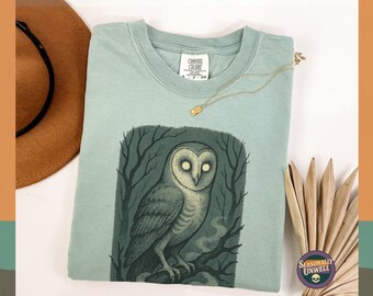 Woodland Spirits Owl spectral Shirt | Comfort Colors Forest Ghost Tee, Mythic Familiar Top Cottagecore Nocturne Vibe, Unisex Relaxed Fit