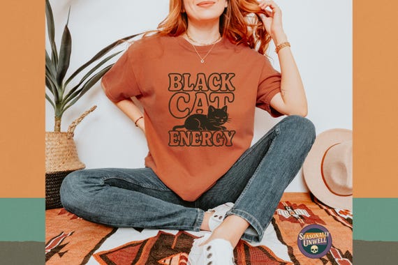 Black Cat Energy Sassy Shirt | Comfort Colors Witchy Vintage Cat Tee, Spooky Graphic Top, Gothic Halloween Shirt, Unisex Relaxed Fit