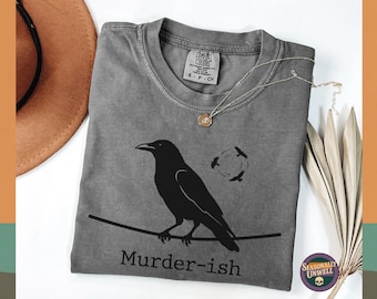 Camiseta Gótica "Assassinato de Corvos" | Camiseta Comfort Colors Humor Negro Halloween Punk Minimalista Corvo