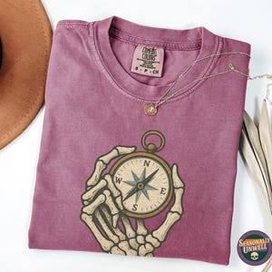 Ghost Ship Guide Nautical Shirt | Comfort Colors Spooky Compass Graphic Tee, Haunted Ocean Shirt, Skeleton Hand Design, Unisex Relaxed Fit