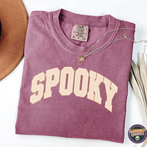 Vintage Collegiate Gothic Shirt | Comfort Colors Spooky Arched Text Tee, Bold Halloween Top, Unisex Relaxed Fit Witchy Style
