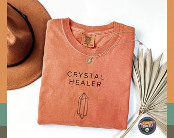 Crystal Healer Quartz Point Shirt | Comfort Colors faceted quartz point illustration, minimalist mystic aesthetic, Halloween garment dyed