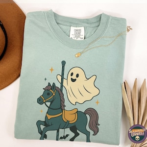 Ghost Carousel Carnival Shirt | Comfort Colors haunted horse graphic retro amusement, spooky fairground tee for nights, Unisex Relaxed Fit