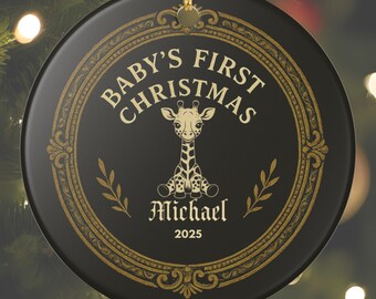 Baby's First Christmas Giraffe Ornament | Ceramic Tree Decor, Personalized Name Keepsake, Matte Finish, Nursery Gift, Customizable Gothmas