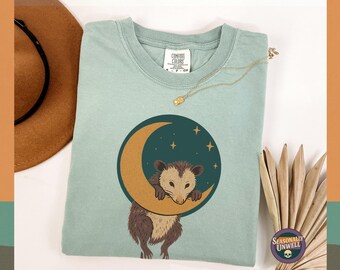 Possum Moon Nocturnal Shirt | Comfort Colors Animal Graphic Tee Women, Cute Lunar Top For Fall, Night Owl Streetwear, Unisex Relaxed Fit