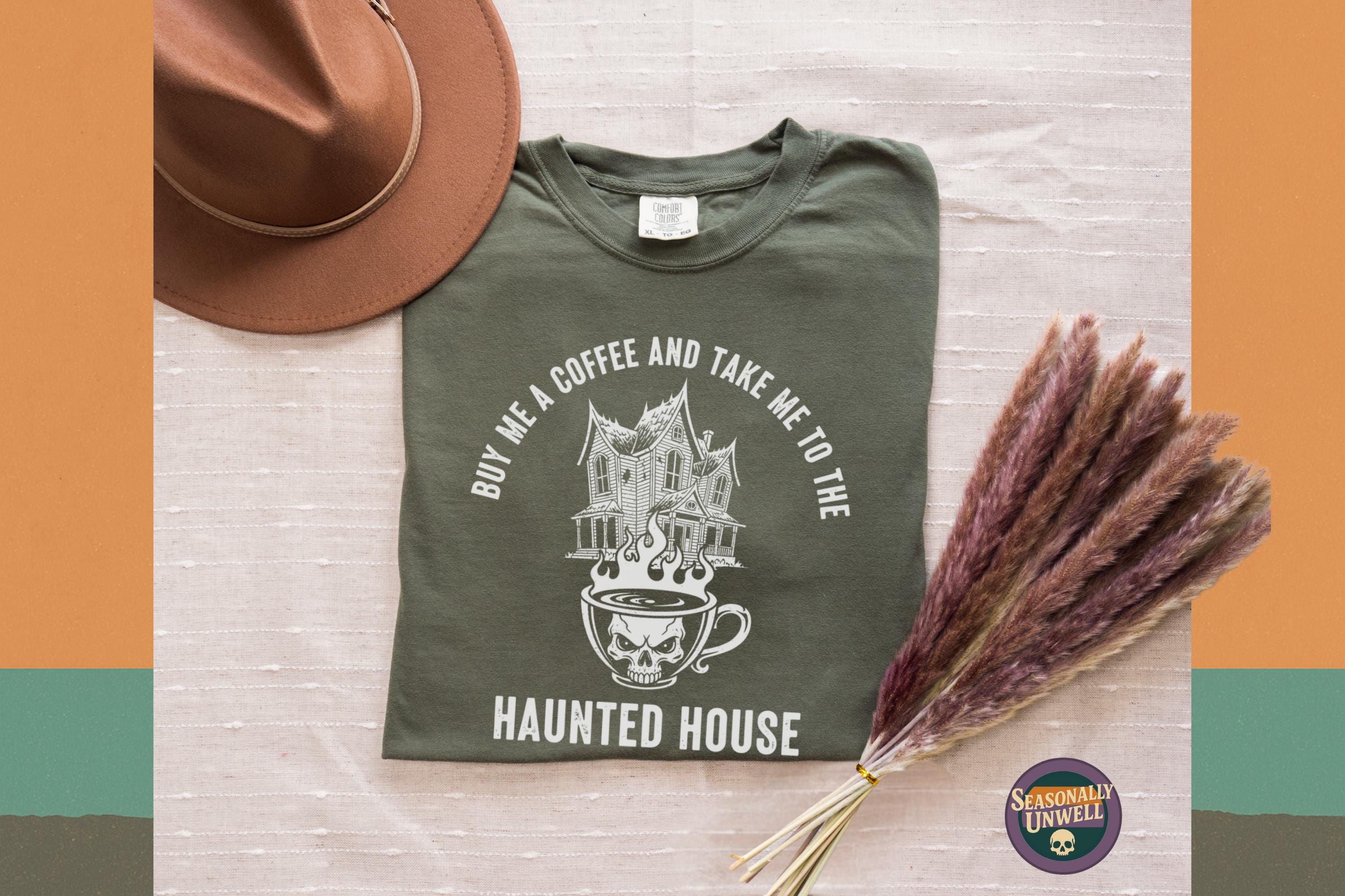 お化け屋敷コーヒースカルTシャツ｜不気味なハロウィンゴシック 