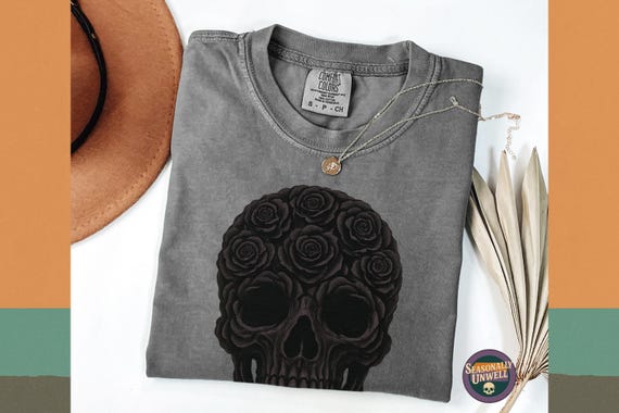 Black Rose Skull Witchy Shirt | Comfort Colors Gothic Graphic Tee, Vintage Halloween Aesthetic, Unisex Relaxed Fit