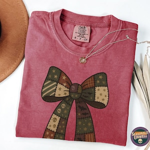 Patchwork Coquette Bow ribbon Shirt | Comfort Colors cottagecore graphic tee, soft goth aesthetic romantic coquette top, Unisex Relaxed Fit