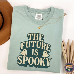 The Future Is Spooky Spectral Shirt | Comfort Colors Halloween Graphic Tee, Retro Typography Aesthetic Top Ghost Design, Unisex Relaxed Fit
