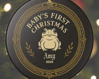 Baby's First Christmas Toad Ornament | Ceramic Tree Decor, Personalized Name Keepsake, Matte Finish, Nursery Gift, Year Customizable Gothmas